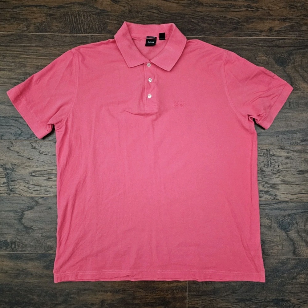 Hugo Boss Mens XL Pink Polo Shirt Short Sleeve Collared‎ Logo Pima Cotton
